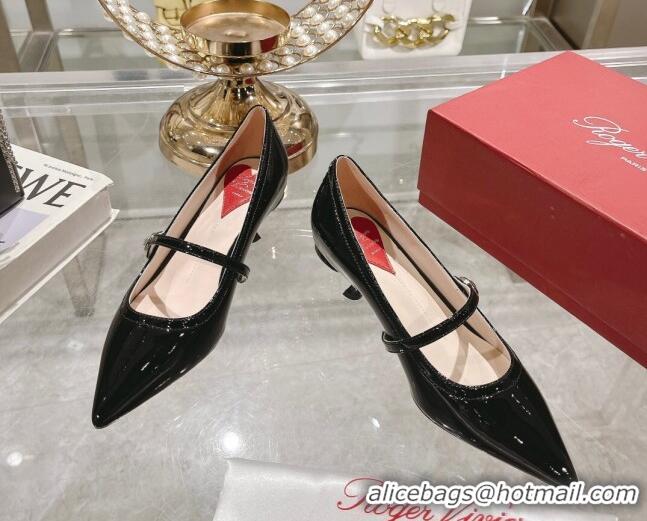 Stylish Roger Vivier Mary Jane Virgule Pumps 4.5cm in patent leather Black 704052