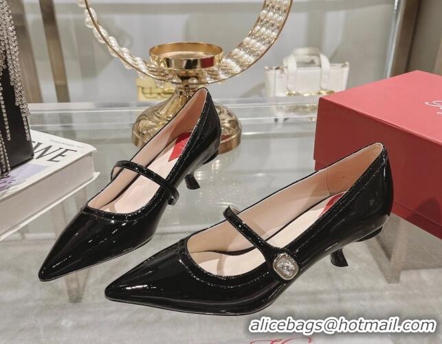 Stylish Roger Vivier Mary Jane Virgule Pumps 4.5cm in patent leather Black 704052