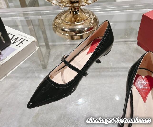 Stylish Roger Vivier Mary Jane Virgule Pumps 4.5cm in patent leather Black 704052