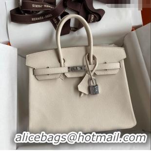 Top Quality Hermes Birkin 25cm Bag in Original Epsom Leather H25 Milkshake White/Silver 2024 (Full Handmade)