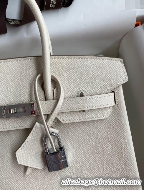 Top Quality Hermes Birkin 25cm Bag in Original Epsom Leather H25 Milkshake White/Silver 2024 (Full Handmade)