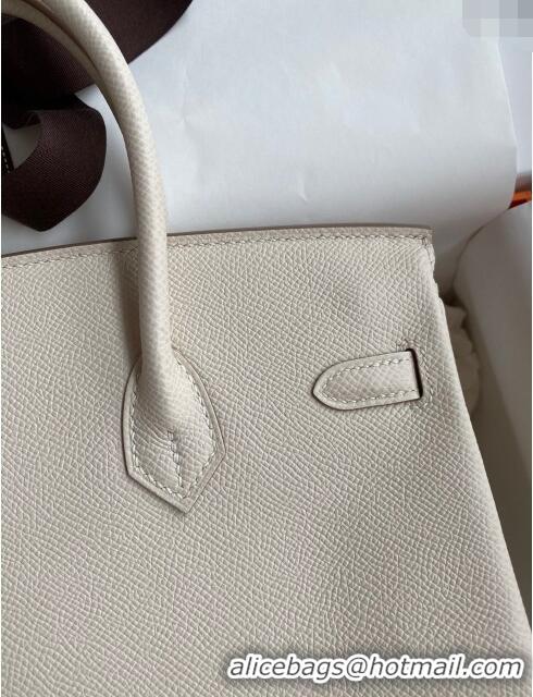 Top Quality Hermes Birkin 25cm Bag in Original Epsom Leather H25 Milkshake White/Silver 2024 (Full Handmade)