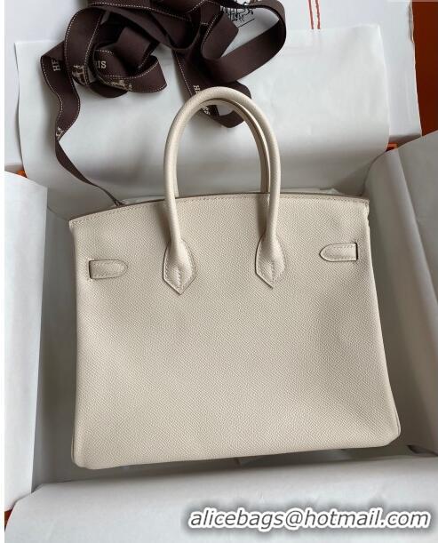 Top Quality Hermes Birkin 25cm Bag in Original Epsom Leather H25 Milkshake White/Silver 2024 (Full Handmade)