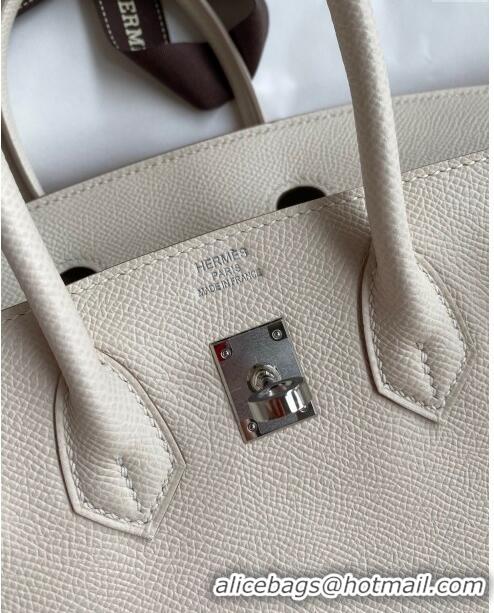 Top Quality Hermes Birkin 25cm Bag in Original Epsom Leather H25 Milkshake White/Silver 2024 (Full Handmade)