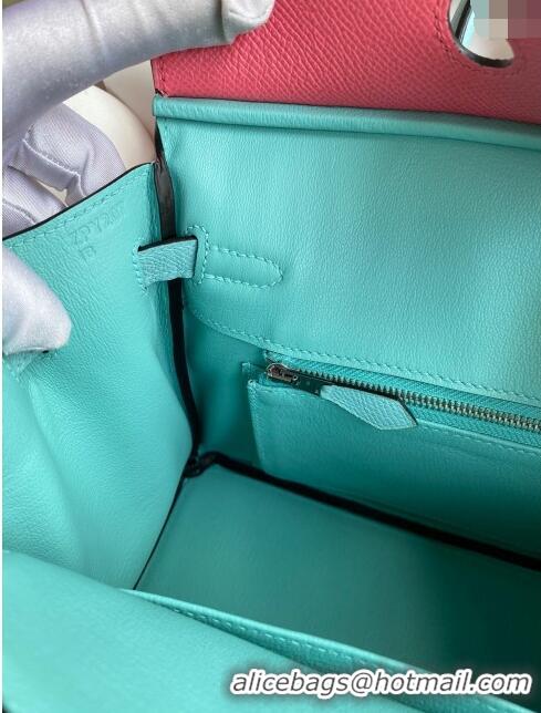 Luxurious Hermes Birkin 25cm Bag in Original Epsom Leather H25 Lipstick Pink/Blue/Silver 2024 (Full Handmade)