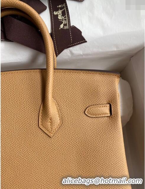 New Fashion Hermes Birkin 25cm Bag in Original Epsom Leather H25 Biscuit/Gold 2024 (Full Handmade)