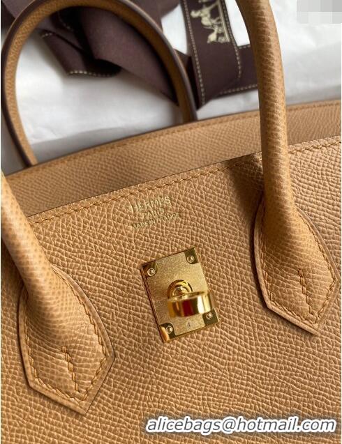 New Fashion Hermes Birkin 25cm Bag in Original Epsom Leather H25 Biscuit/Gold 2024 (Full Handmade)