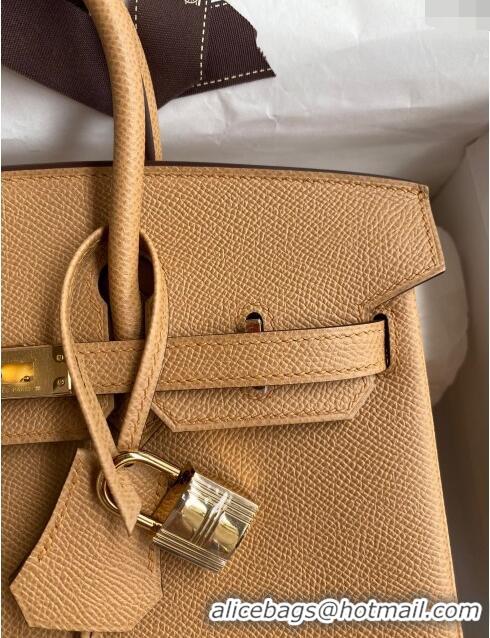 New Fashion Hermes Birkin 25cm Bag in Original Epsom Leather H25 Biscuit/Gold 2024 (Full Handmade)