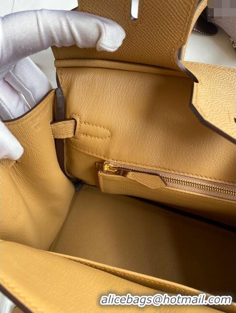 New Fashion Hermes Birkin 25cm Bag in Original Epsom Leather H25 Biscuit/Gold 2024 (Full Handmade)