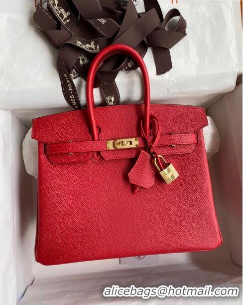 Well Crafted Hermes Birkin 25cm Bag in Original Epsom Leather H25 Flag Red/Gold 2024 (Full Handmade)