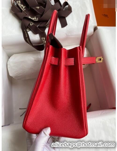 Well Crafted Hermes Birkin 25cm Bag in Original Epsom Leather H25 Flag Red/Gold 2024 (Full Handmade)