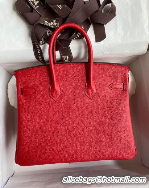 Well Crafted Hermes Birkin 25cm Bag in Original Epsom Leather H25 Flag Red/Gold 2024 (Full Handmade)