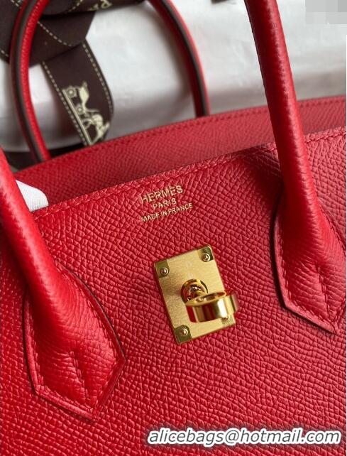 Well Crafted Hermes Birkin 25cm Bag in Original Epsom Leather H25 Flag Red/Gold 2024 (Full Handmade)