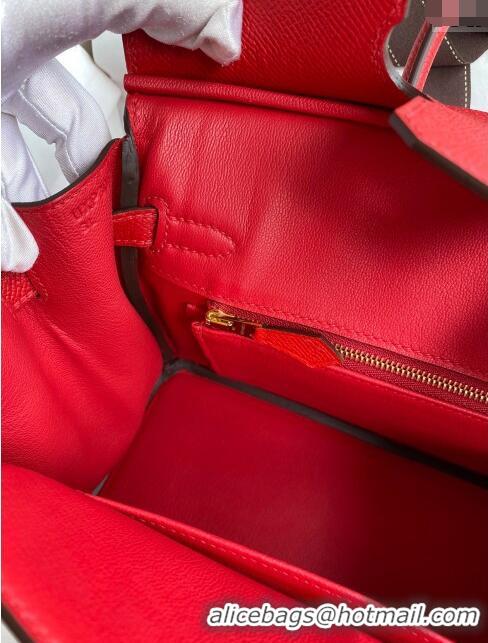 Well Crafted Hermes Birkin 25cm Bag in Original Epsom Leather H25 Flag Red/Gold 2024 (Full Handmade)