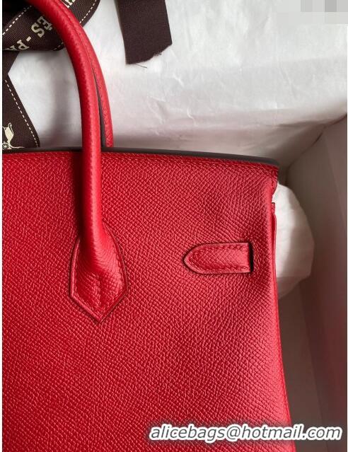 Well Crafted Hermes Birkin 25cm Bag in Original Epsom Leather H25 Flag Red/Gold 2024 (Full Handmade)