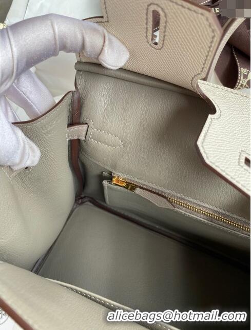 Grade Quality Hermes Birkin 25cm Bag in Original Epsom Leather H25 Milkshake White/Grey/Rosy Gold 2024 (Full Handmade)