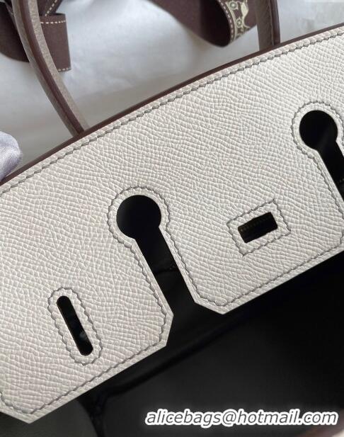 Grade Quality Hermes Birkin 25cm Bag in Original Epsom Leather H25 Milkshake White/Grey/Rosy Gold 2024 (Full Handmade)