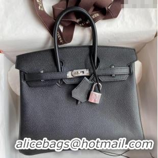 New Release Creation Hermes Birkin 25cm Bag in Original Epsom Leather H25 Black/Silver 2024 (Full Handmade)