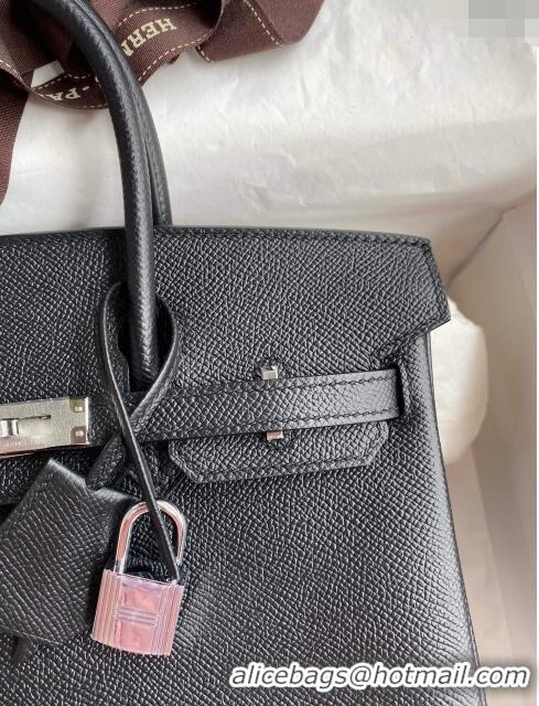 New Release Creation Hermes Birkin 25cm Bag in Original Epsom Leather H25 Black/Silver 2024 (Full Handmade)