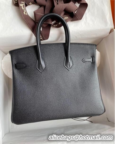 New Release Creation Hermes Birkin 25cm Bag in Original Epsom Leather H25 Black/Silver 2024 (Full Handmade)