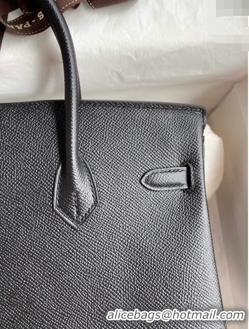 New Release Creation Hermes Birkin 25cm Bag in Original Epsom Leather H25 Black/Silver 2024 (Full Handmade)