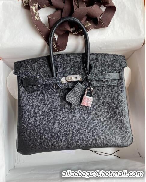 New Release Creation Hermes Birkin 25cm Bag in Original Epsom Leather H25 Black/Silver 2024 (Full Handmade)