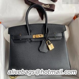 Popular Style Hermes Birkin 25cm Bag in Original Epsom Leather H25 Black/Gold 2024 (Full Handmade)