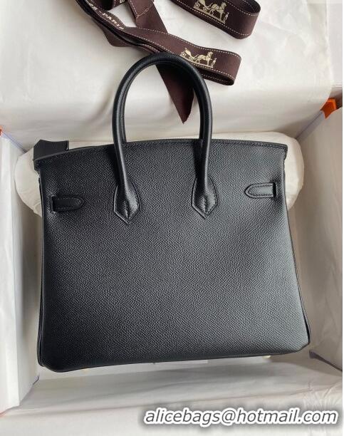 Popular Style Hermes Birkin 25cm Bag in Original Epsom Leather H25 Black/Gold 2024 (Full Handmade)