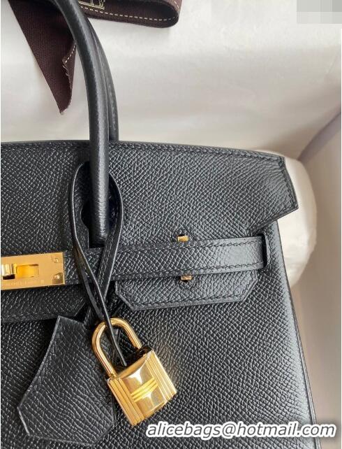 Popular Style Hermes Birkin 25cm Bag in Original Epsom Leather H25 Black/Gold 2024 (Full Handmade)