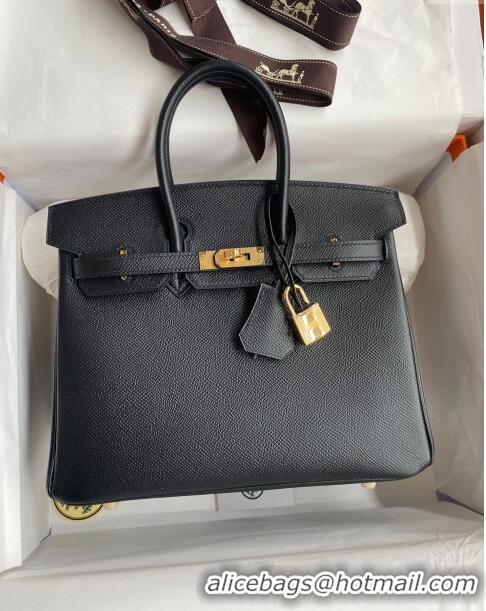 Popular Style Hermes Birkin 25cm Bag in Original Epsom Leather H25 Black/Gold 2024 (Full Handmade)