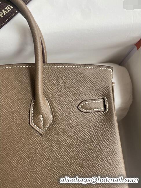 Sumptuous Hermes Birkin 25cm Bag in Original Epsom Leather H25 Etoupe/Silver 2024 (Full Handmade)