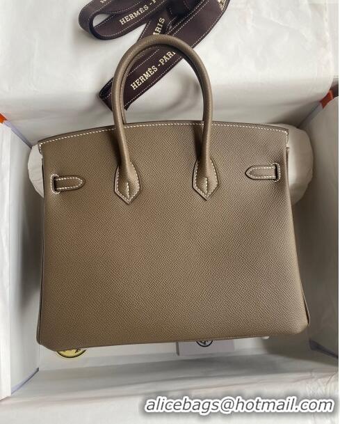 Sumptuous Hermes Birkin 25cm Bag in Original Epsom Leather H25 Etoupe/Silver 2024 (Full Handmade)