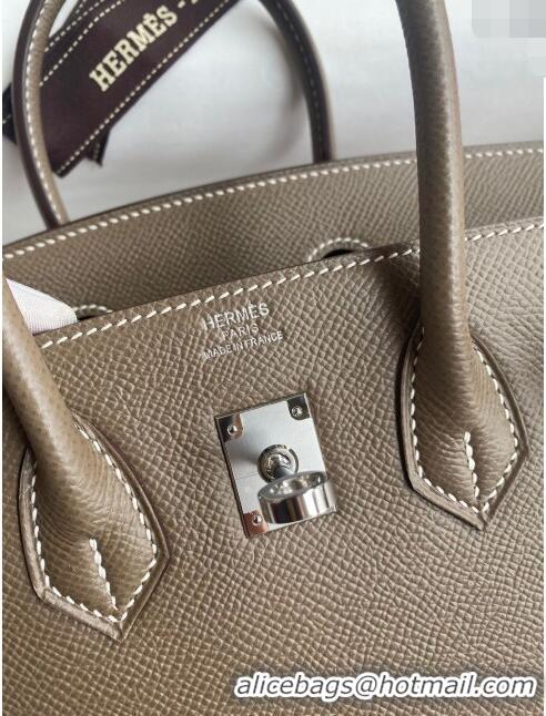 Sumptuous Hermes Birkin 25cm Bag in Original Epsom Leather H25 Etoupe/Silver 2024 (Full Handmade)