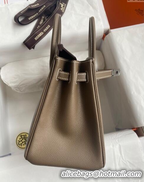 Sumptuous Hermes Birkin 25cm Bag in Original Epsom Leather H25 Etoupe/Silver 2024 (Full Handmade)