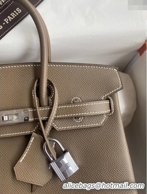 Well Crafted Hermes Birkin 35cm Bag in Original Epsom Leather H35 Etoupe/Silver 2024 (Full Handmade)