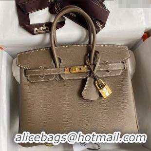 Grade Quality Hermes Birkin 25cm Bag in Original Epsom Leather H25 Etoupe/Gold 2024 (Full Handmade)