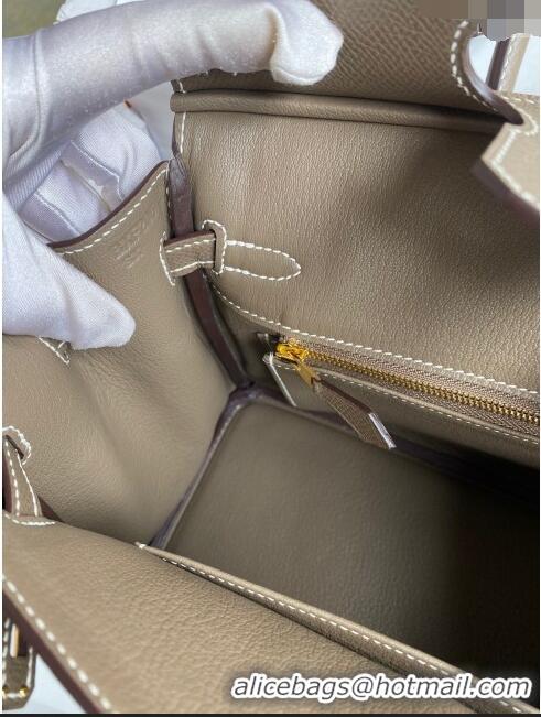 Grade Quality Hermes Birkin 25cm Bag in Original Epsom Leather H25 Etoupe/Gold 2024 (Full Handmade)