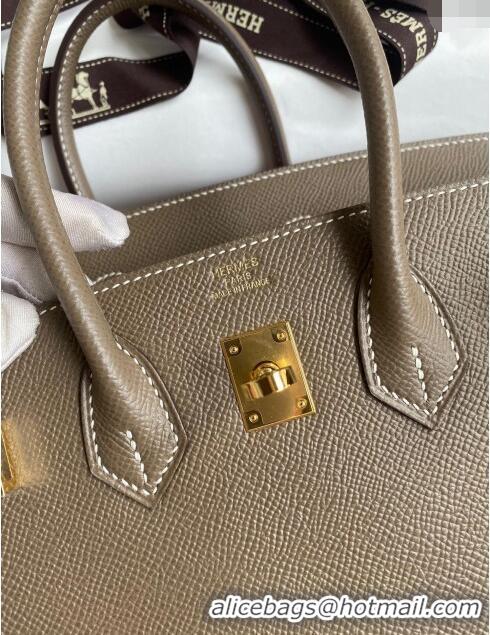 Grade Quality Hermes Birkin 25cm Bag in Original Epsom Leather H25 Etoupe/Gold 2024 (Full Handmade)