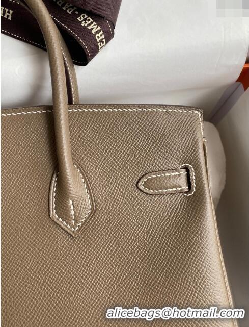 Grade Quality Hermes Birkin 25cm Bag in Original Epsom Leather H25 Etoupe/Gold 2024 (Full Handmade)