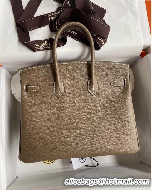 Grade Quality Hermes Birkin 25cm Bag in Original Epsom Leather H25 Etoupe/Gold 2024 (Full Handmade)