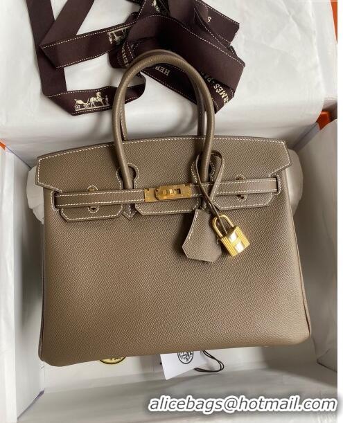 Grade Quality Hermes Birkin 25cm Bag in Original Epsom Leather H25 Etoupe/Gold 2024 (Full Handmade)