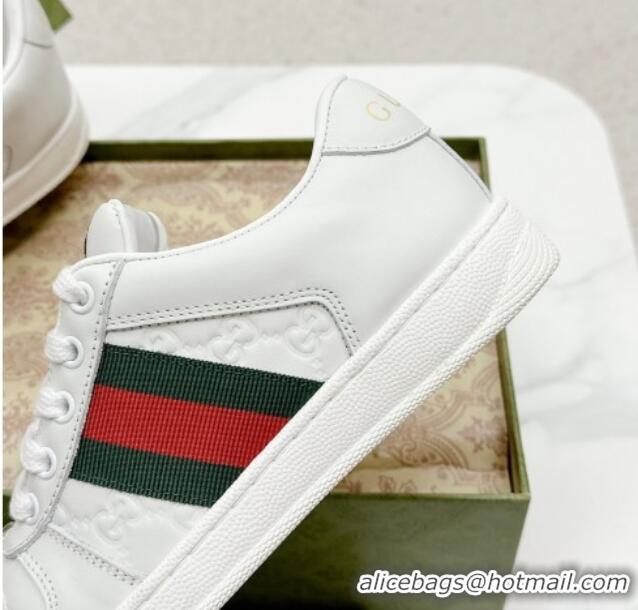 Sophisticated Gucci Screener Sneakers in GG Leather White 702119