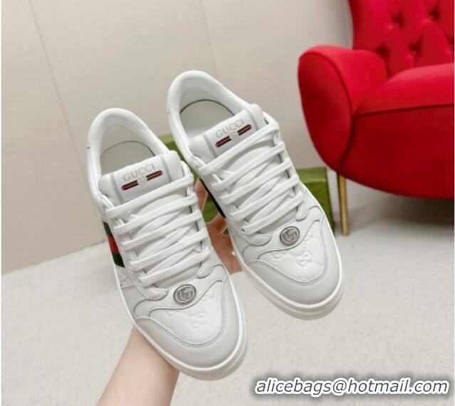 Sophisticated Gucci Screener Sneakers in GG Leather White 702119