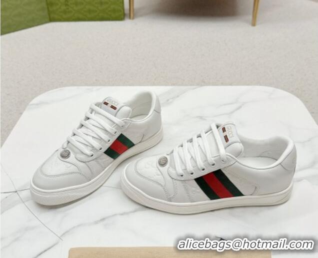 Sophisticated Gucci Screener Sneakers in GG Leather White 702119