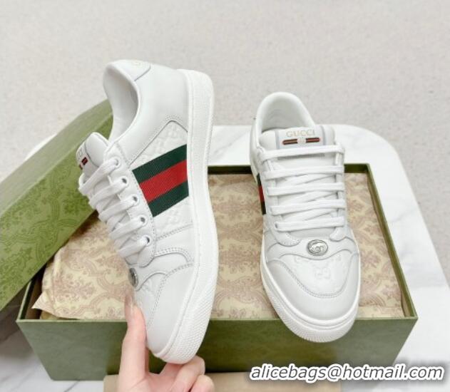 Sophisticated Gucci Screener Sneakers in GG Leather White 702119