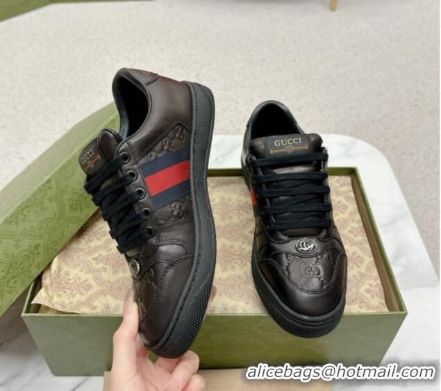 Classic Hot Gucci Screener Sneakers in GG Leather Black 702120