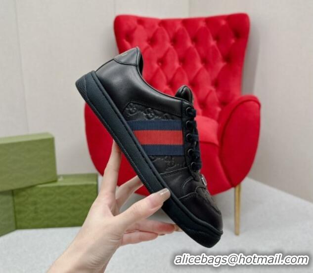 Classic Hot Gucci Screener Sneakers in GG Leather Black 702120