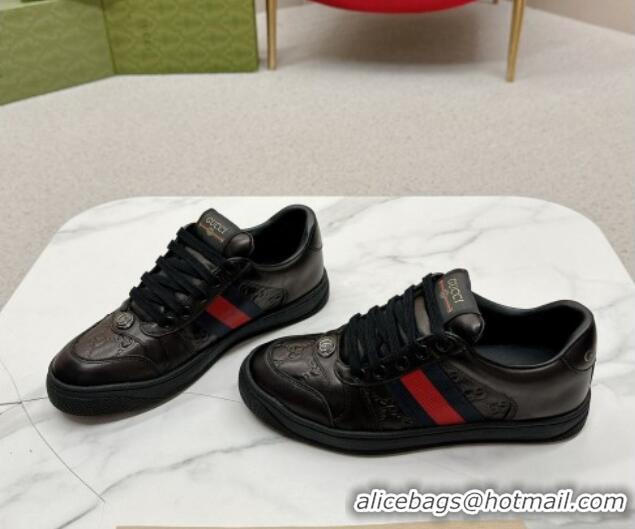 Classic Hot Gucci Screener Sneakers in GG Leather Black 702120