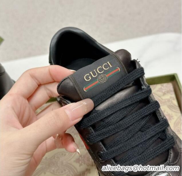 Classic Hot Gucci Screener Sneakers in GG Leather Black 702120