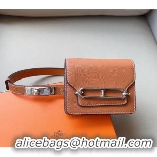 Well Crafted Hermes Roulis Slim Hop Pouch Belt in Grained Calfskin with Perforated Pattern 6008 Brown 2024